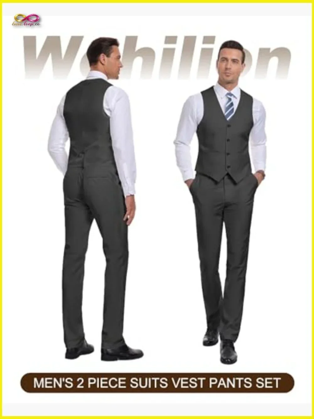 Slim Fit Vest Pants Suit Set Modern Fitted Formal Casual Business Wear